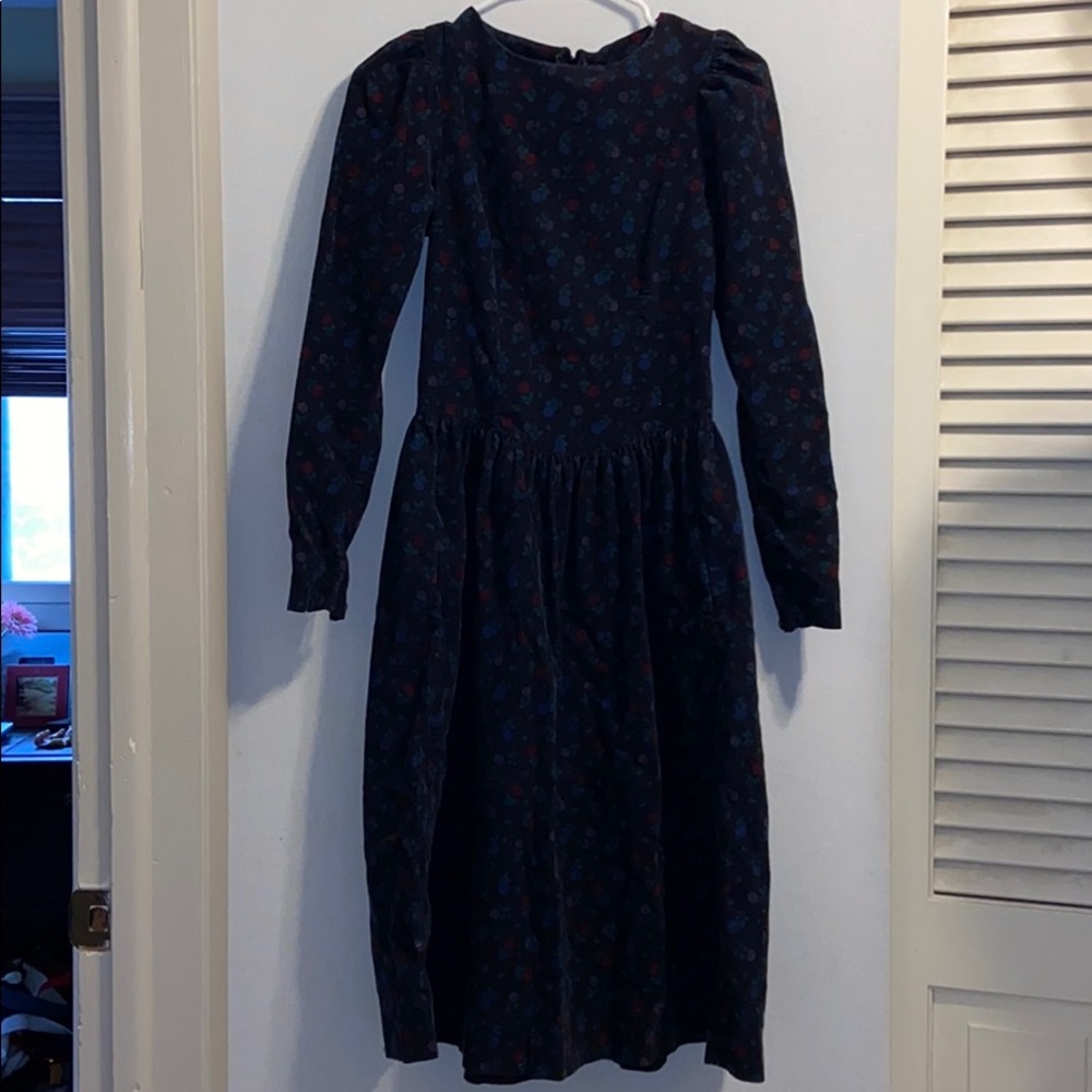 Laura Ashley Floral Corduroy Midi Dress, Size 4